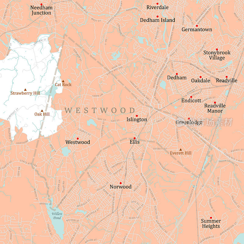 MA Norfolk Westwood矢量路线图